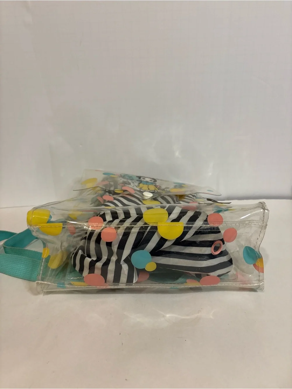 Disney Clear Polka Dot Bag with Snow White Stripe Pouch - Yellow, Blue, Pink